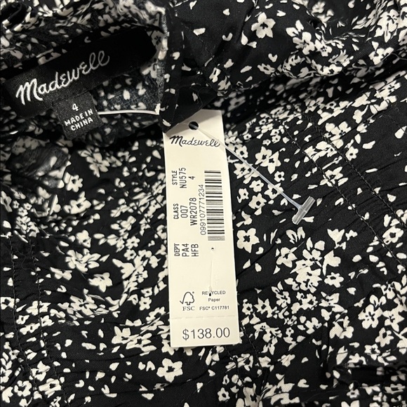 Madewell Smocked Crewneck Mini Dress in Harper Floral Black White NEW Size 4 - Picture 11 of 12